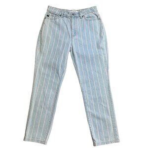 KANCAN MOM JEANS STRIPED LIGHT WASH HIGH RISE SIZE 9/28 ANKLE RELAXED LOGO